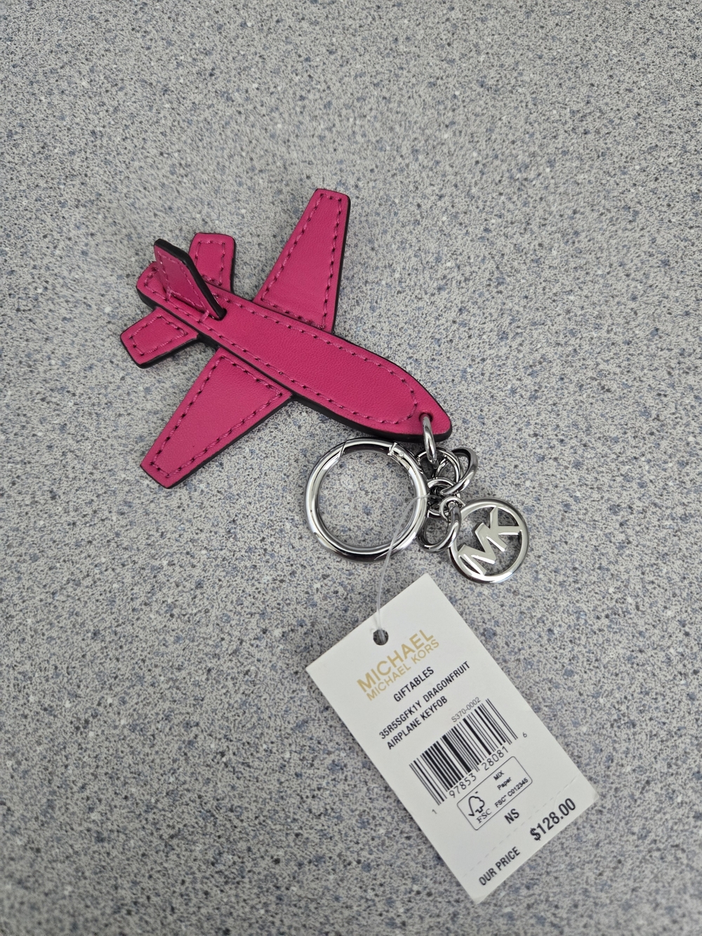 MICHAEL Michael Kors Hot Pink Leather Airplane Keychain Keyfob with MK Charm